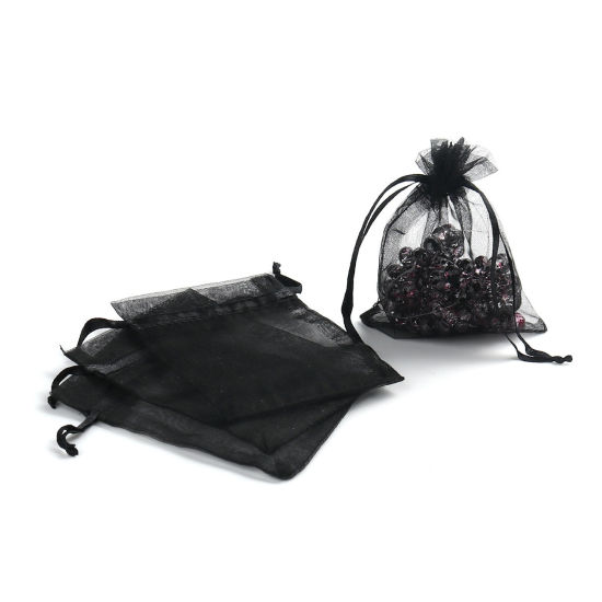 Image de Cadeau de Mariage Sachets en Organza Rectangle Noir 10cm x 8cm, (Espace Utilisable: 8x8cm) 30 Pcs