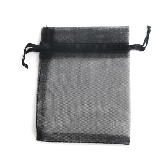 Image de Cadeau de Mariage Sachets en Organza Rectangle Noir 10cm x 8cm, (Espace Utilisable: 8x8cm) 30 Pcs