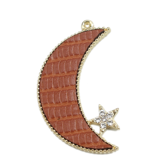 Imagen de Colgantes Galaxia Aleación del cinc+PU de Luna Media , Chapado en Oro y Cocodrilo Impresión Transparente Rhinestone 3.9cm x 2.3cm, 5 Unidades