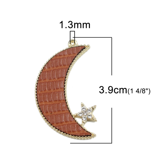 Imagen de Colgantes Galaxia Aleación del cinc+PU de Luna Media , Chapado en Oro y Cocodrilo Impresión Transparente Rhinestone 3.9cm x 2.3cm, 5 Unidades