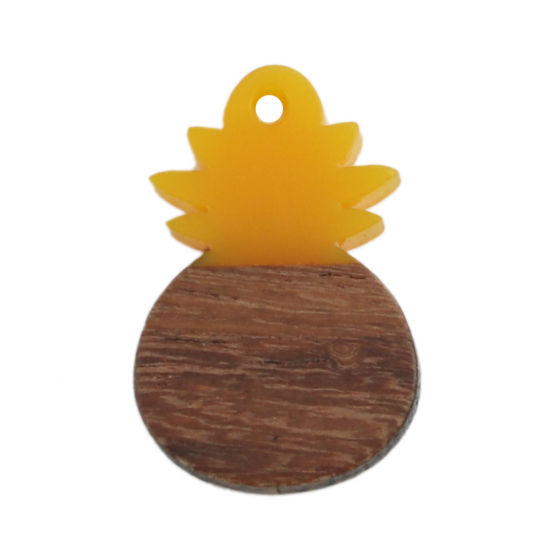 Picture of Wood Effect Resin Charms Pineapple/ Ananas Fruit Yellow 27mm x 18mm, 5 PCs