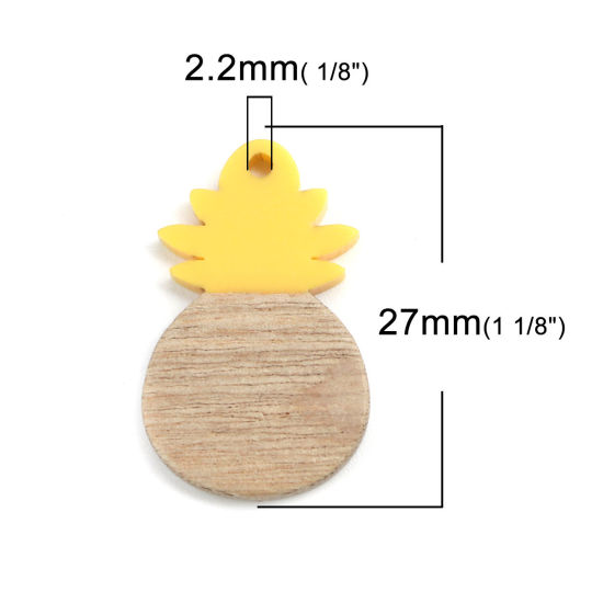 Picture of Natural Wood Effect Resin Charms Pineapple/ Ananas Fruit Yellow 27mm x 18mm, 5 PCs