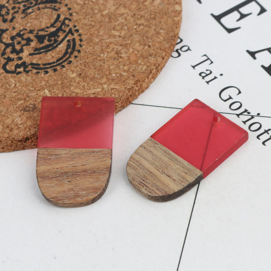 Immagine di Charm Resina Effetto Legno Ciondoli Ghiacciolo Rosso 3.2cm x 2cm, 2 Pz