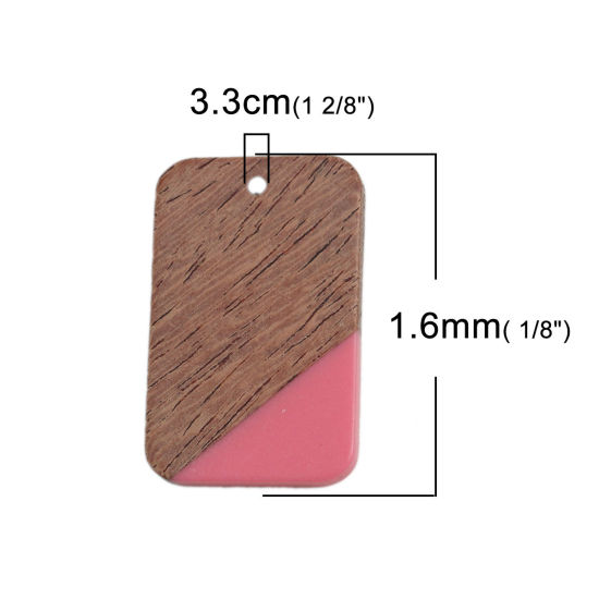 Immagine di Charm Resina Effetto Legno Ciondoli Rettangolo Rosso Prugna 3.3cm x 2.1cm, 2 Pz