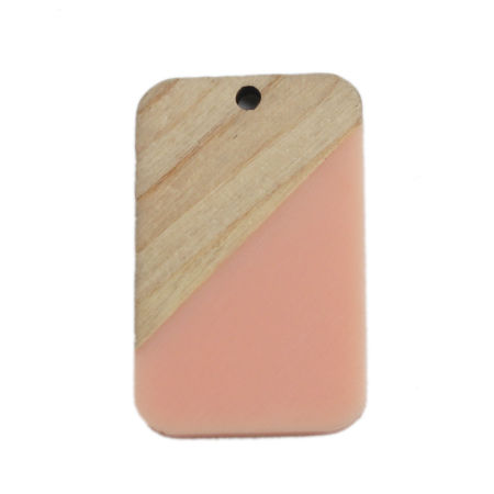 Picture of Natural Wood Effect Resin Pendants Rectangle Light Pink 3.3cm x 2.1cm, 2 PCs
