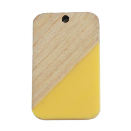 Picture of Natural Wood Effect Resin Pendants Rectangle Yellow 3.3cm x 2.1cm, 2 PCs