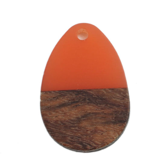 Picture of Wood Effect Resin Charms Drop Orange 25mm x 17mm, 5 PCs