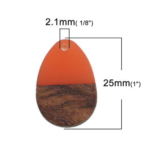 Imagen de Resina de Efecto Madera Colgantes Charms Gota Naranja 25mm x 17mm, 5 Unidades