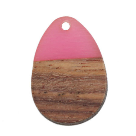 Picture of Natural Wood Effect Resin Charms Drop Fuchsia 25mm x 17mm, 5 PCs
