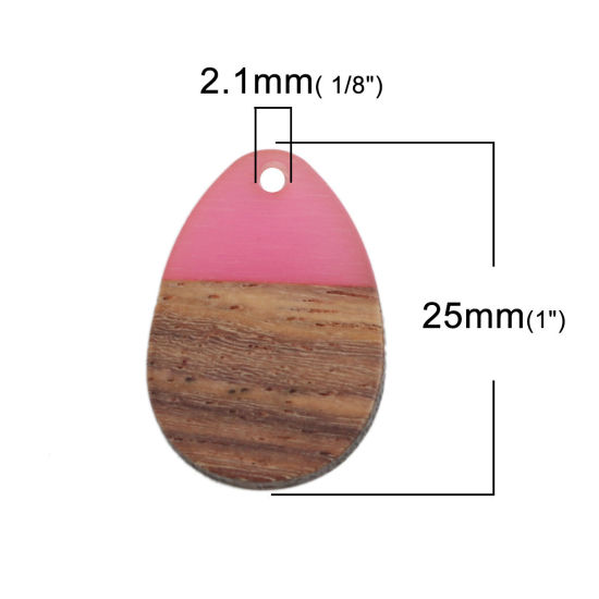 Imagen de Resina de Efecto Madera Colgantes Charms Gota Fucsia 25mm x 17mm, 5 Unidades