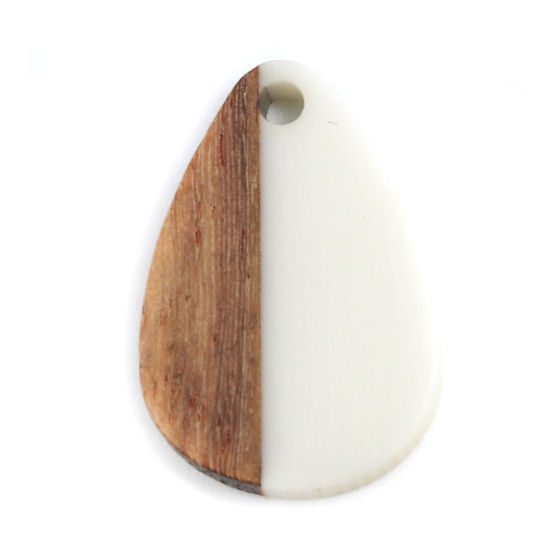 Picture of Wood Effect Resin Charms Drop Creamy-White 22mm x 15mm, 5 PCs