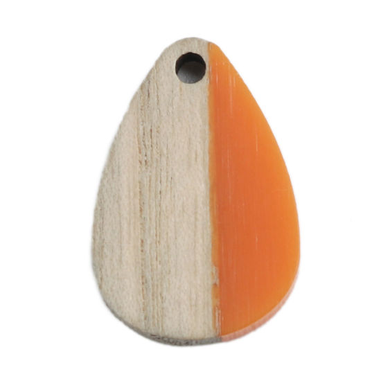 Picture of Wood Effect Resin Charms Drop Orange 22mm x 15mm, 5 PCs