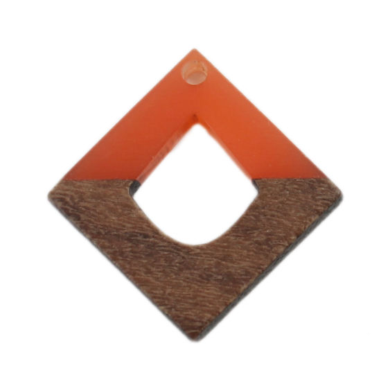 Immagine di Charm Resina Effetto Legno Charms Quadrato Arancione 20mm x 20mm, 2 Pz