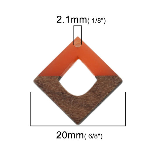 Immagine di Charm Resina Effetto Legno Charms Quadrato Arancione 20mm x 20mm, 2 Pz