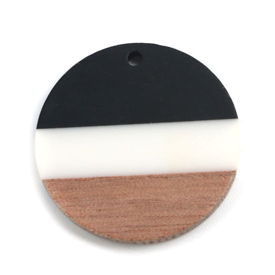 Picture of Wood Effect Resin Charms Round Black & White 28mm Dia, 2 PCs
