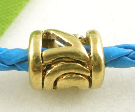 Image de Perles à Gros Trou au Style Européen en Alliage de Zinc Fleur Gravé Or Antique 8mm x 7mm, 30 Pcs