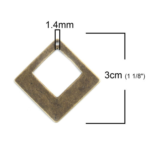 Picture of Zinc Based Alloy Pendants Rhombus Antique Bronze Hollow 3cm x 3cm, 20 PCs