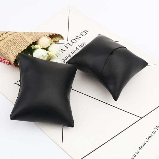 Picture of PU Leather Jewelry Displays Pillow Black 9cm x 8cm , 5 PCs