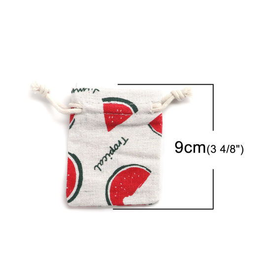 Picture of Fabric Drawstring Bags Rectangle Red Peach (Usable Space: Approx 7x6.5cm) 9cm x 7cm, 5 PCs