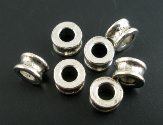Picture of Zinc Based Alloy Spacer Beads Bobbin Antique Silver Color About 6mm Dia, Hole:Approx 3.4mm, 50 PCs