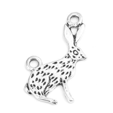 Picture of Zinc Based Alloy Connectors Rabbit Animal Antique Silver Color Carved Pattern 25mm x 17mm, 10 PCs