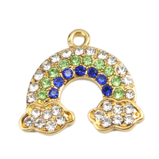 Picture of Zinc Based Alloy Weather Collection Charms Cloud Gold Plated Rainbow Multicolor Rhinestone 24mm x 21mm, 1 Piece