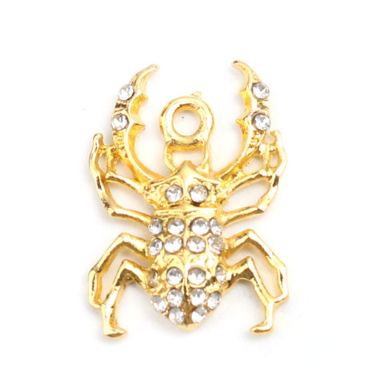 Immagine di Lega di Zinco Charms Ragno Oro Placcato Bianco Strass Micro Spianare 22mm x 16mm , 2 Pz