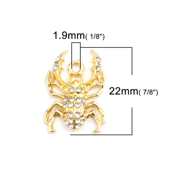 Immagine di Lega di Zinco Charms Ragno Oro Placcato Bianco Strass Micro Spianare 22mm x 16mm , 2 Pz