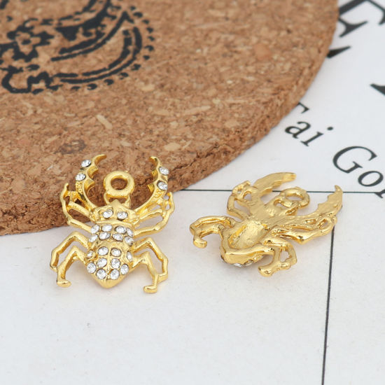 Immagine di Lega di Zinco Charms Ragno Oro Placcato Bianco Strass Micro Spianare 22mm x 16mm , 2 Pz