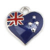 Picture of Zinc Based Alloy Charms Heart Silver Tone Deep Blue New Zealand Flag Enamel 14mm x 13mm, 5 PCs