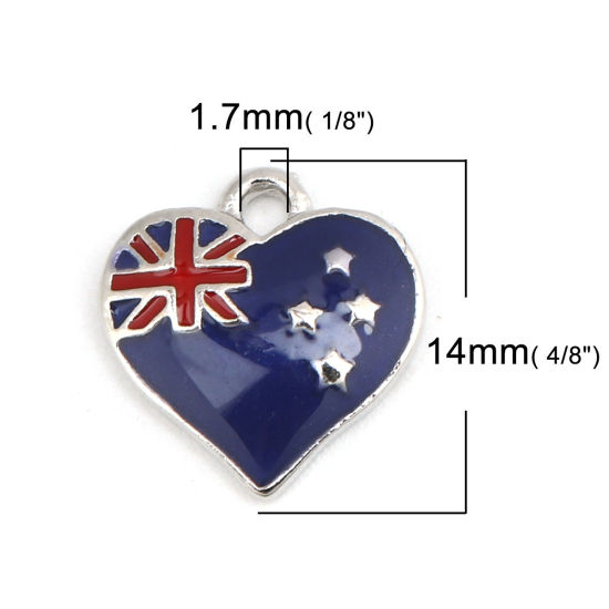 Imagen de Zamak Colgantes Charms Corazón Tono de Plata Azul Oscuro Bandera de nueva zelanda Esmalte 14mm x 13mm, 5 Unidades