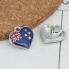 Picture of Zinc Based Alloy Charms Heart Silver Tone Deep Blue New Zealand Flag Enamel 14mm x 13mm, 5 PCs