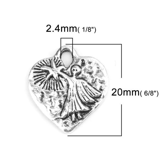 Picture of Zinc Based Alloy Charms Heart Antique Silver Color Angel 20mm x 18mm, 20 PCs