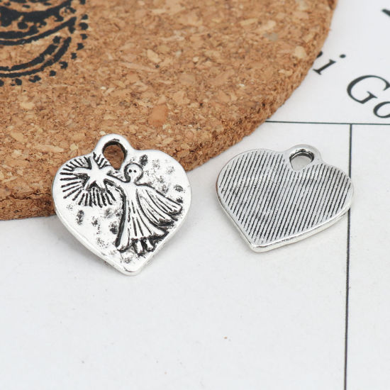 Picture of Zinc Based Alloy Charms Heart Antique Silver Color Angel 20mm x 18mm, 20 PCs