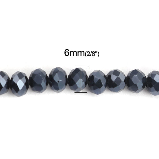 Picture of Glass Beads Flat Round Deep Blue Faceted About 6mm x 5mm, Hole: Approx 1.3mm, 42.5cm(16 6/8") long, 1 Strand (Approx 94 PCs/Strand)