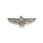 Picture of Zinc Based Alloy Spacer Beads Bird Animal Antique Silver Color Green With Resin Cabochons Imitation Turquoise About 37mm x 15mm, Hole: Approx 2.4mm, 5 PCs