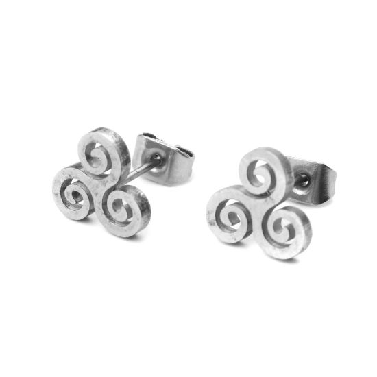 Picture of 304 Stainless Steel Ear Post Stud Earrings Silver Tone Flower 9mm x 9mm, Post/ Wire Size: (21 gauge), 1 Pair