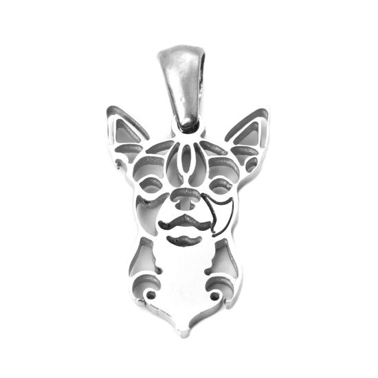 1 個 304ステンレス鋼 チャーム ペンダント コーギー 犬 シルバートーン 透かし 29mm x 16mm、 の画像