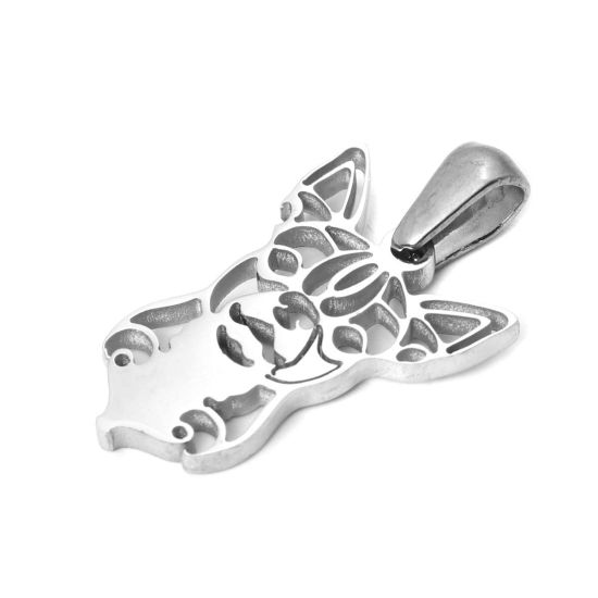 1 個 304ステンレス鋼 チャーム ペンダント コーギー 犬 シルバートーン 透かし 29mm x 16mm、 の画像