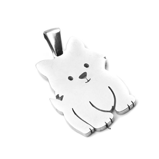 304ステンレス鋼 ペンダント 犬 シルバートーン 透かし 3.1cm x 1.8cm、 1 個 の画像