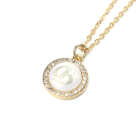 Immagine di Acciaio Inossidabile & Conchiglia Collana Oro Placcato Tondo Lettera Maiuscola Messaggio" B " Trasparente Cubic Zirconia 45cm Lunghezza, 1 Pz