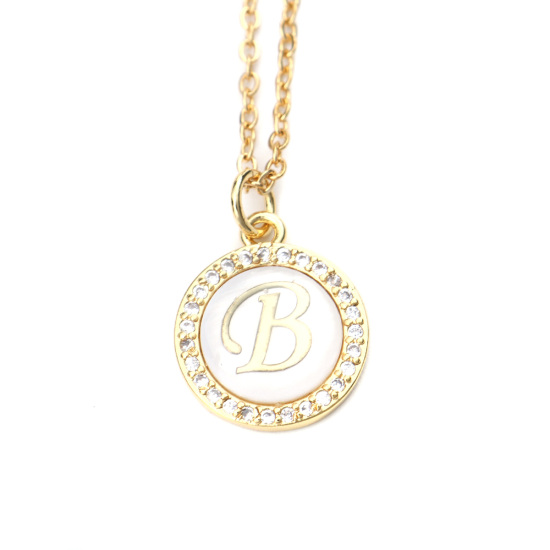 Immagine di Acciaio Inossidabile & Conchiglia Collana Oro Placcato Tondo Lettera Maiuscola Messaggio" B " Trasparente Cubic Zirconia 45cm Lunghezza, 1 Pz