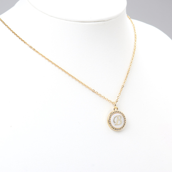 Immagine di Acciaio Inossidabile & Conchiglia Collana Oro Placcato Tondo Lettera Maiuscola Messaggio" B " Trasparente Cubic Zirconia 45cm Lunghezza, 1 Pz