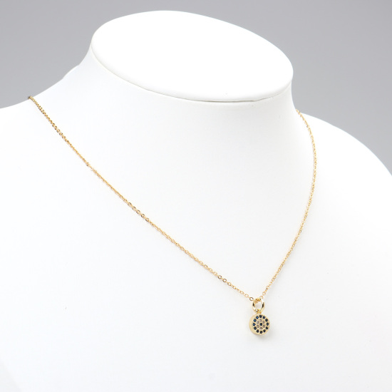 Image de Colliers en Acier Inoxydable Doré Rond Clair & Noir Zirconia Cubique 45cm Long, 1 Pièce