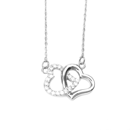 Picture of Stainless Steel Necklace Silver Tone Heart Clear Cubic Zirconia 45cm(17 6/8") long, 1 Piece