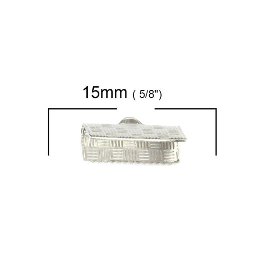 Image de Ruban Crimp Fin en 304 Acier Inoxydable Porte-documents Argent Mat 15mm x 7mm, 20 Pcs