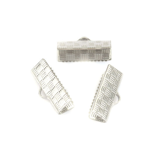 Image de Ruban Crimp Fin en 304 Acier Inoxydable Porte-documents Argent Mat 15mm x 7mm, 20 Pcs