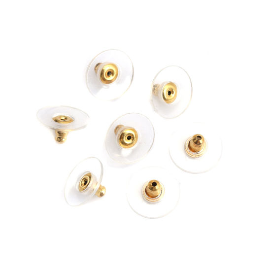 Picture of 304 Stainless Steel Ear Nuts Post Stopper Earring Findings Round Gold Plated 11mm x 20 PCs