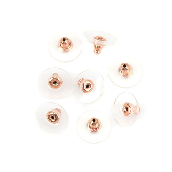 Picture of 304 Stainless Steel Ear Nuts Post Stopper Earring Findings Round Rose Gold 11mm x 20 PCs