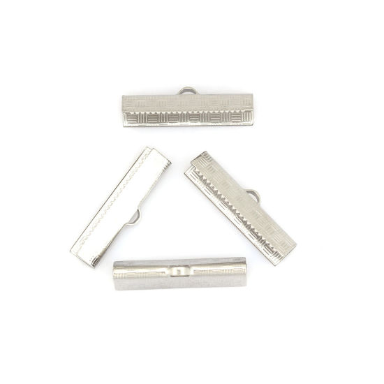 Image de Embouts pour Cordons en 304 Acier Inoxydable Argent Mat (pr Cordon: 2mm） 25mm x 7mm, 20 Pcs